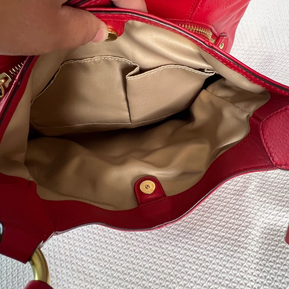COACH Campbell Dark Red Leather Large Hobo Shoulder Bag Chunky Brass Buckle Y2K - Picture 12 of 16